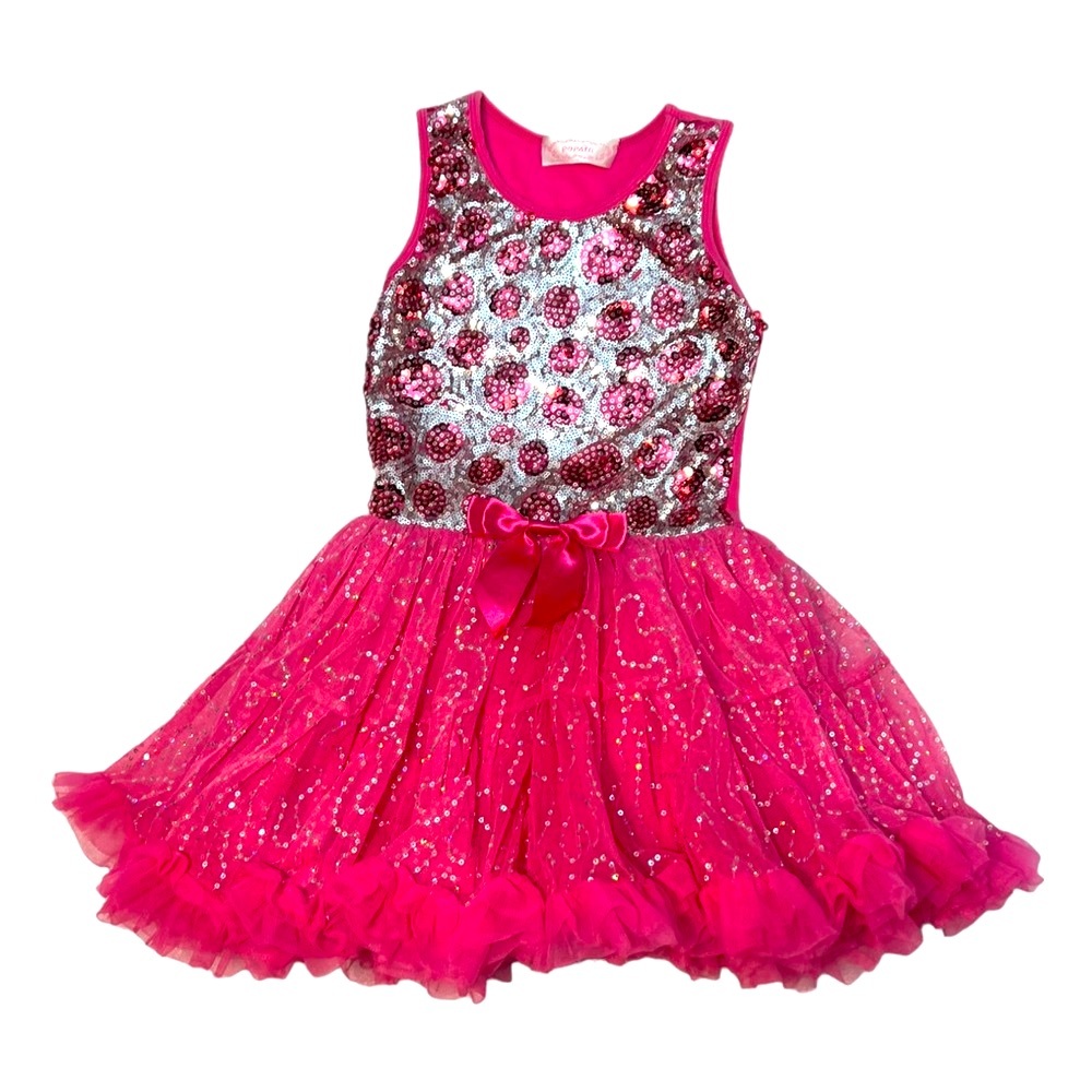 Popatu Hot Pink Sleeveless Sequin Tank Top Tutu Skirt Little Girl Dress Size M